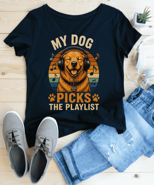 Black and White Minimalist T-Shirt Mockup Facebook Post (4500 x 5400 px) (1) My Dog Picks the Playlist – Funny Music Dog T-Shirt | Retro Vintage Pet Lover Tee