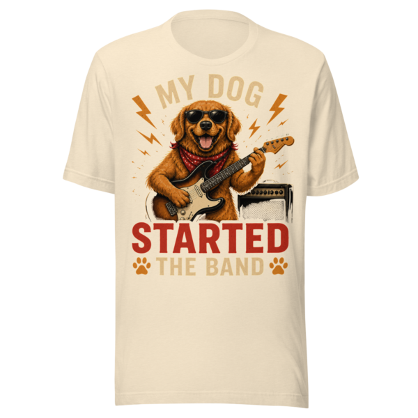 unisex-staple-t-shirt-heather-natural-front-6a08c860ae266.png My Dog Started The Band | Funny Rock Dog Graphic Tee