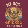 unisex-staple-t-shirt-maroon-front-6a0711d778755.jpg My Dog Picks the Playlist – Funny Music Dog T-Shirt | Retro Vintage Pet Lover Tee